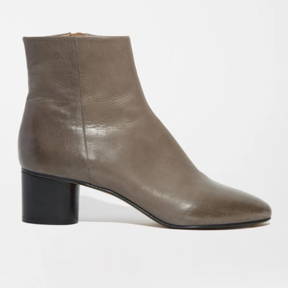 ISABEL MARANT Danay Cylinder Heel Taupe Leather Ankle Boots Size 7